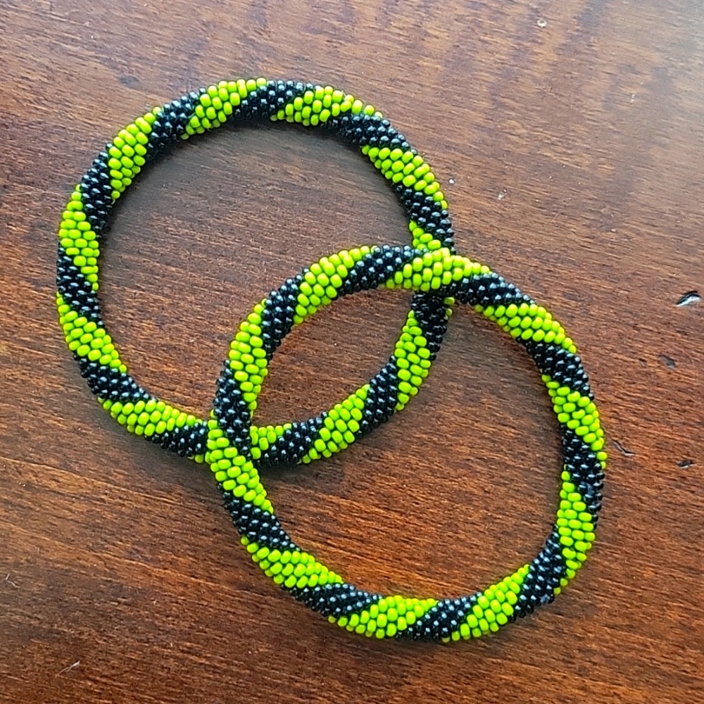 Set of 2  Handmade Glass Beaded Crochet  Roll Over Bracelets